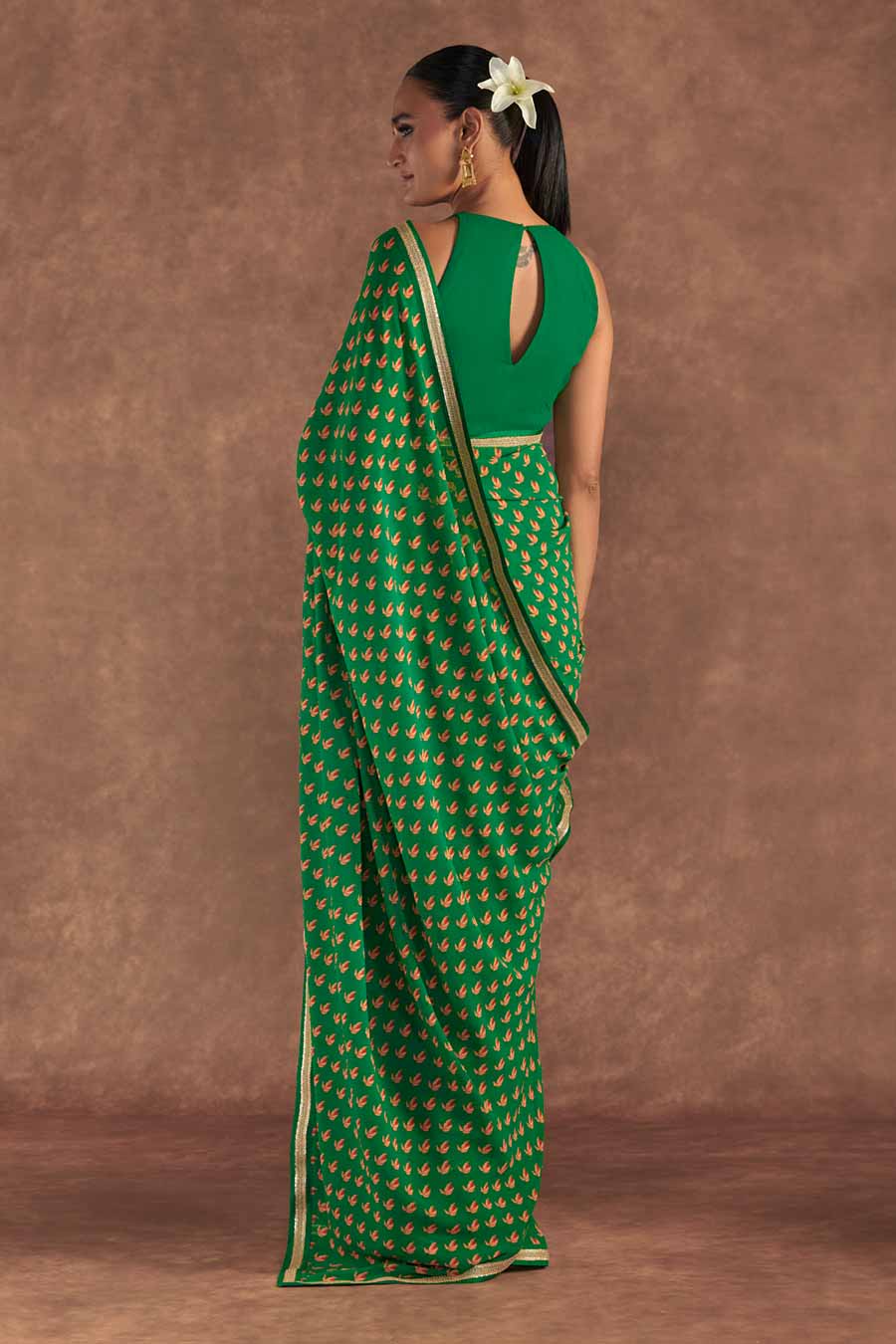 Green Nectar Cup Embroidered Saree & Blouse Piece