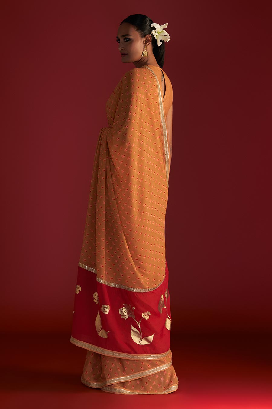 Caramel Nectar Cup Embroidered Saree & Blouse Piece