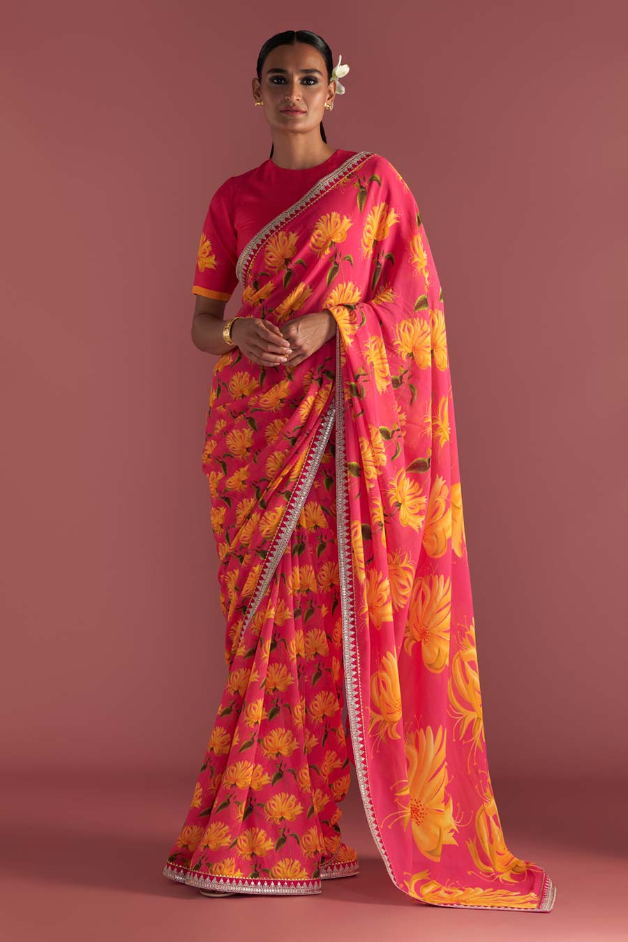 Berry Pink Mist Embroidered Saree & Blouse Piece