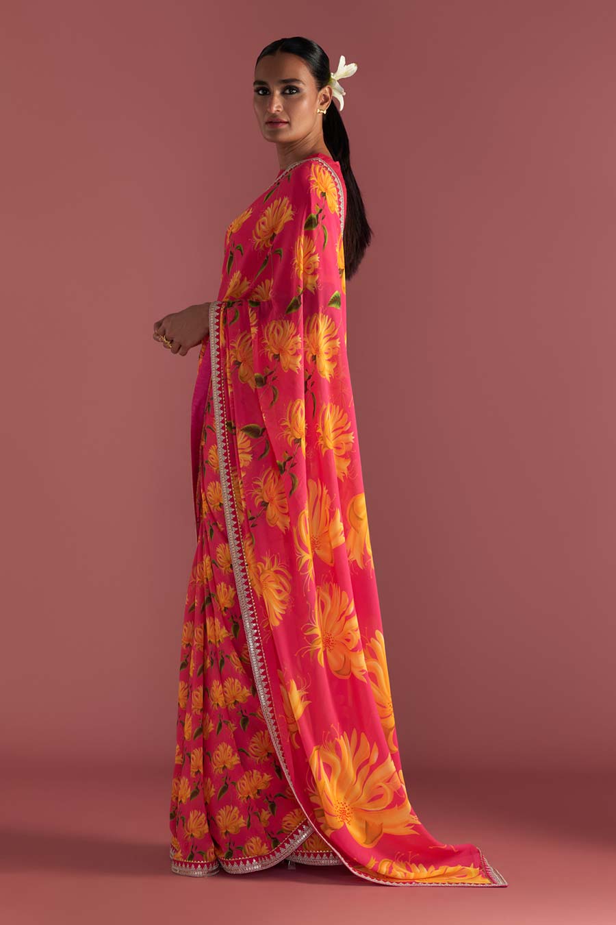 Berry Pink Mist Embroidered Saree & Blouse Piece