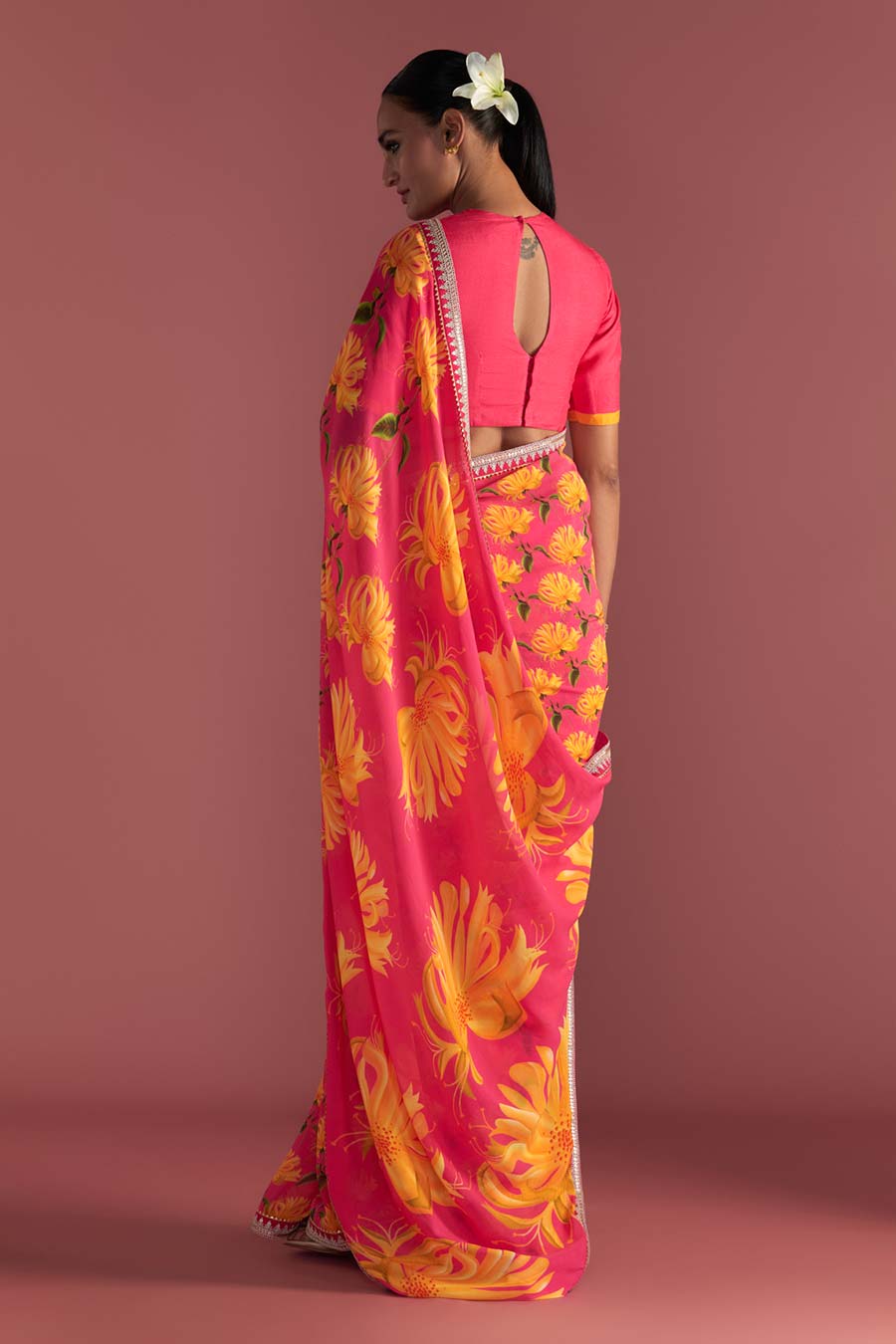 Berry Pink Mist Embroidered Saree & Blouse Piece