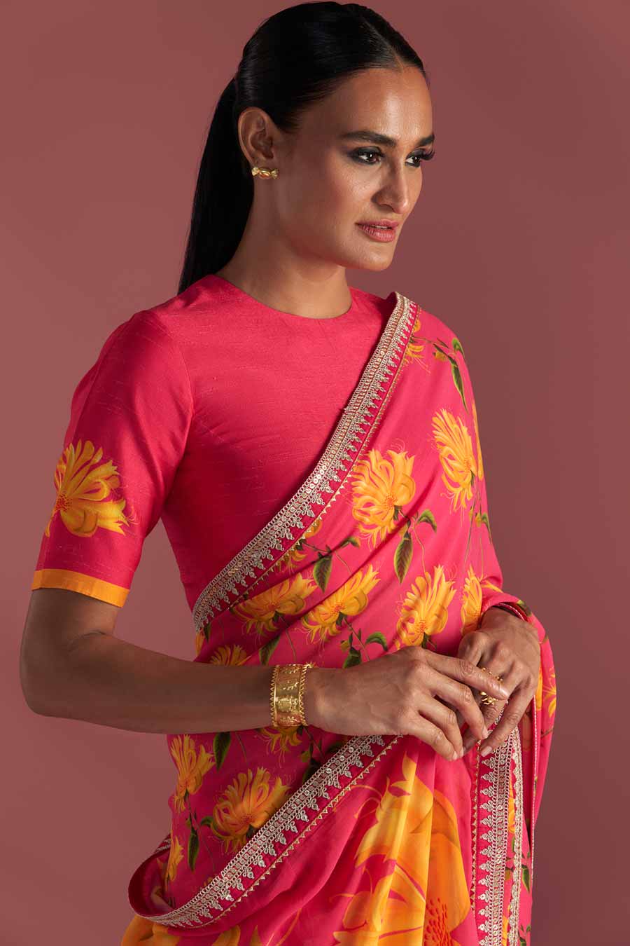 Berry Pink Mist Embroidered Saree & Blouse Piece