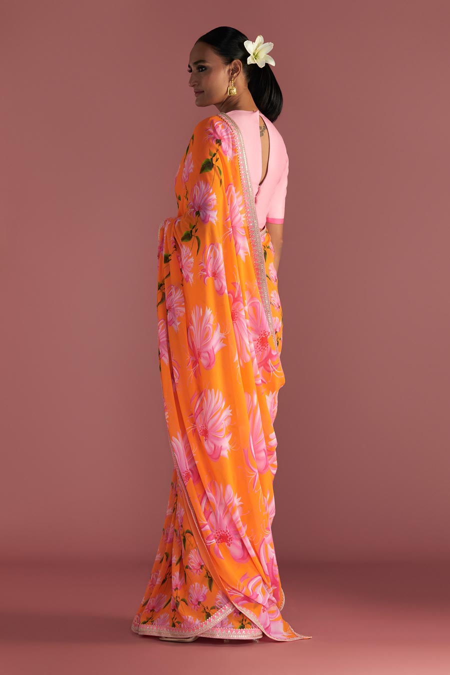 Orange Mist Embroidered Saree & Blouse Piece