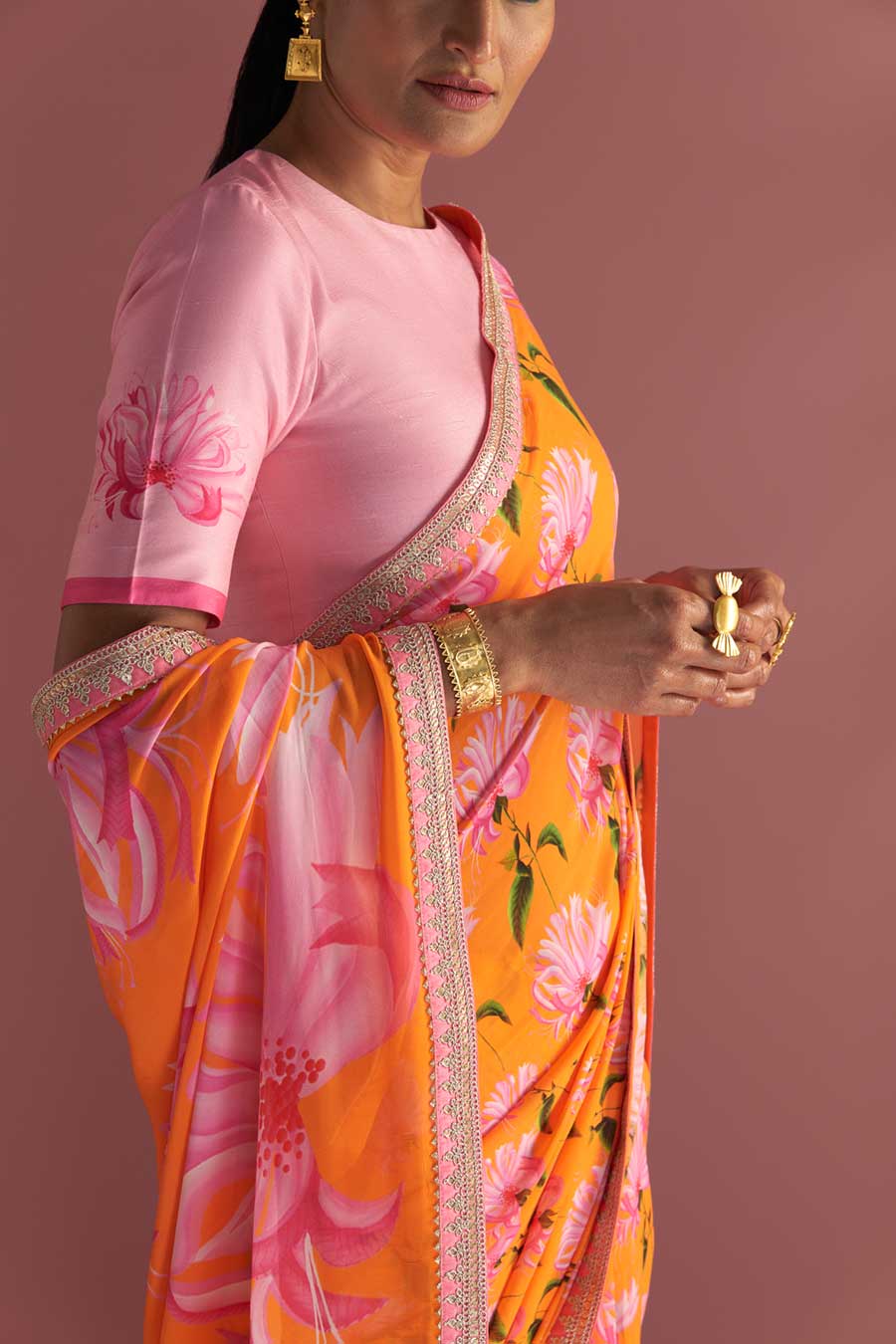 Orange Mist Embroidered Saree & Blouse Piece