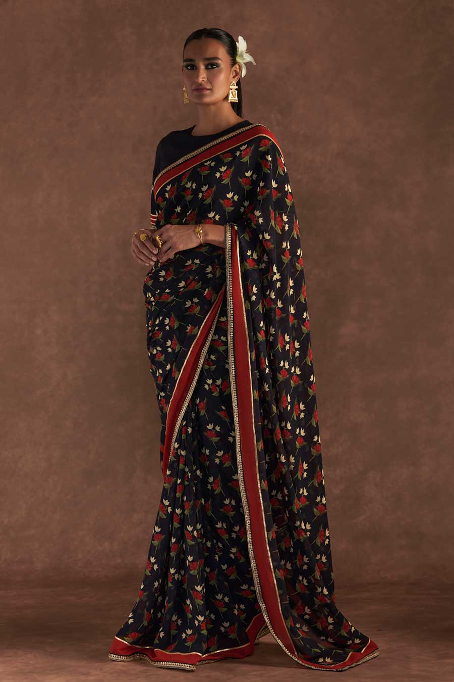 Black Irisbud Embroidered Saree & Blouse Piece