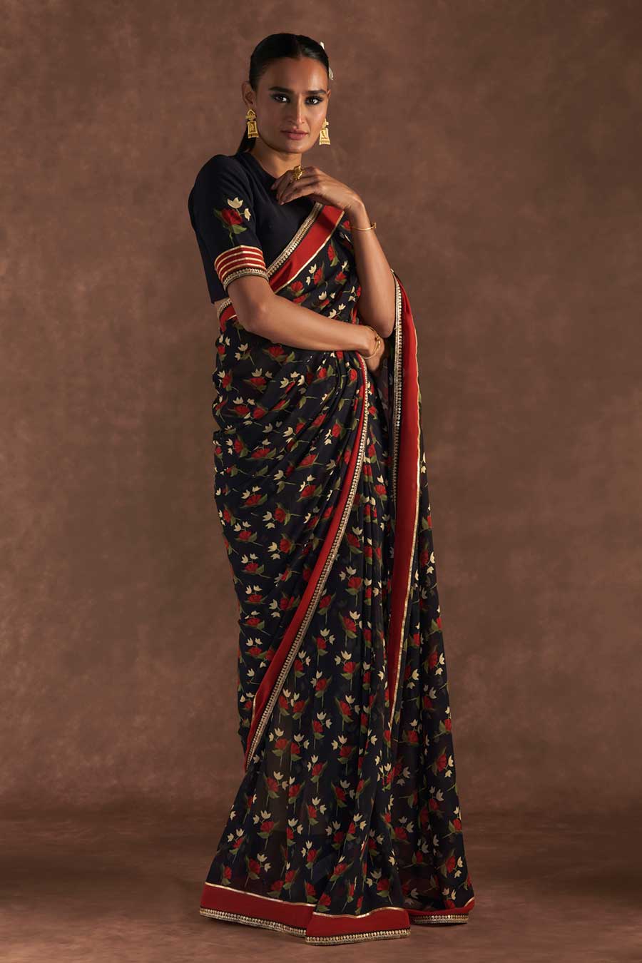 Black Irisbud Embroidered Saree & Blouse Piece