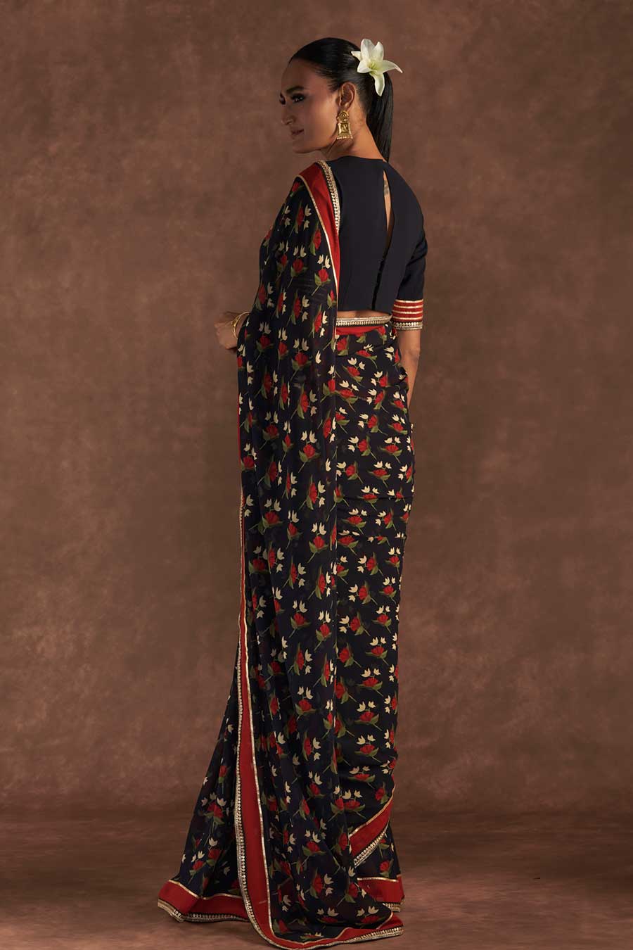 Black Irisbud Embroidered Saree & Blouse Piece