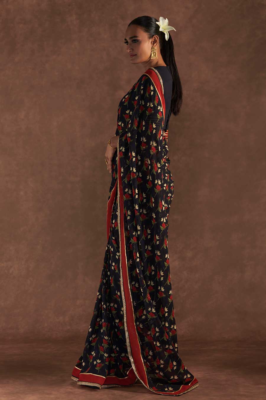 Black Irisbud Embroidered Saree & Blouse Piece