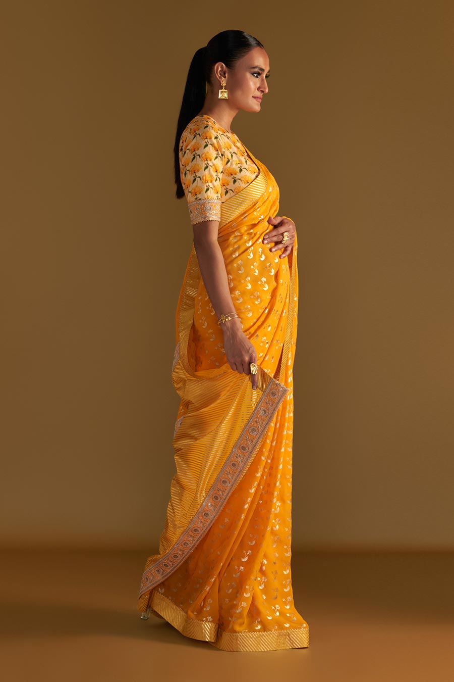 Yellow Springbud Embroidered Saree & Blouse Piece