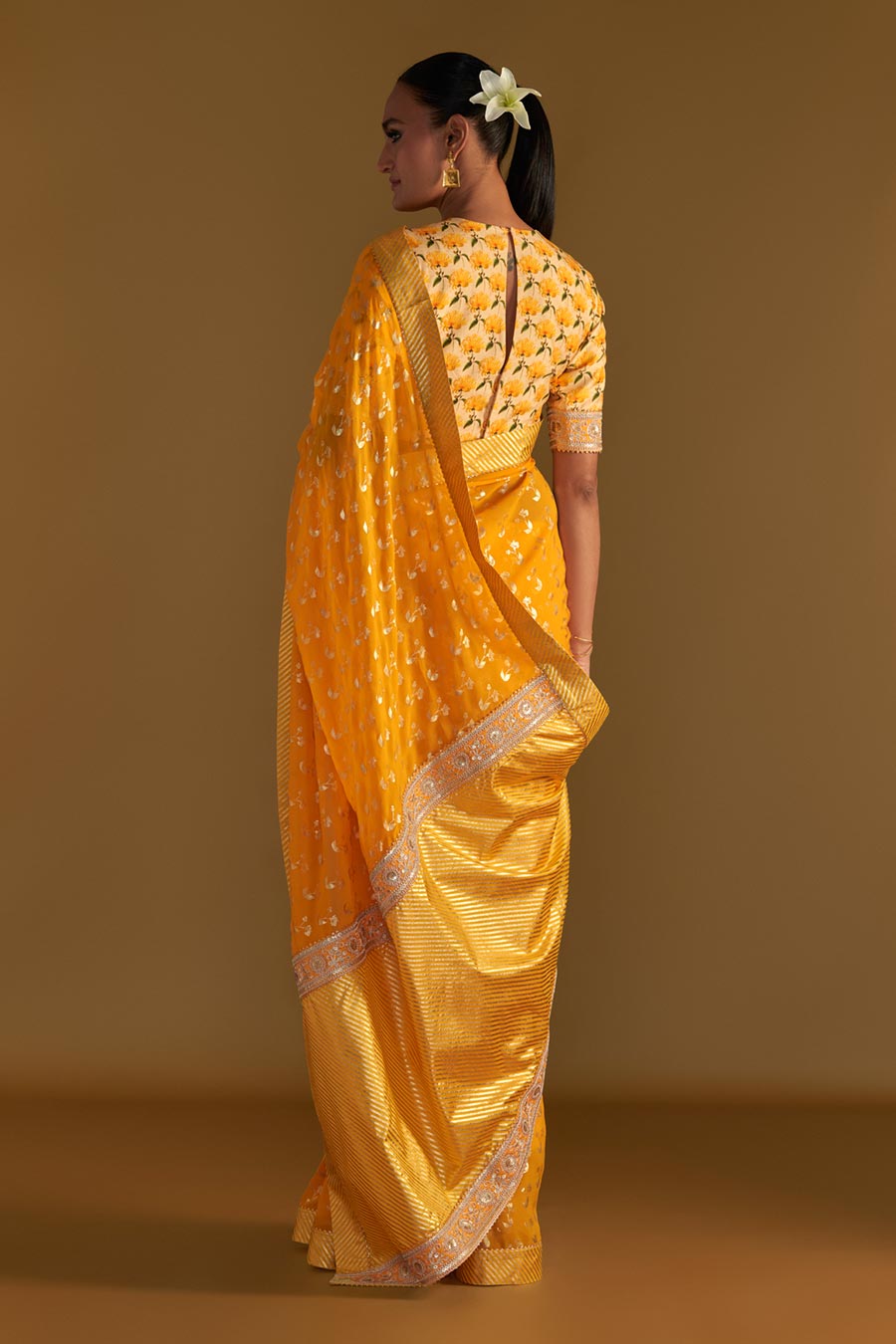 Yellow Springbud Embroidered Saree & Blouse Piece