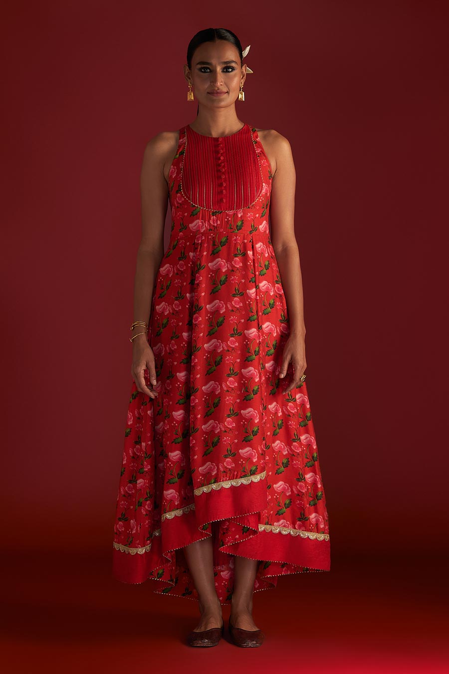 Red Rain Lily Embroidered Kurta Dress