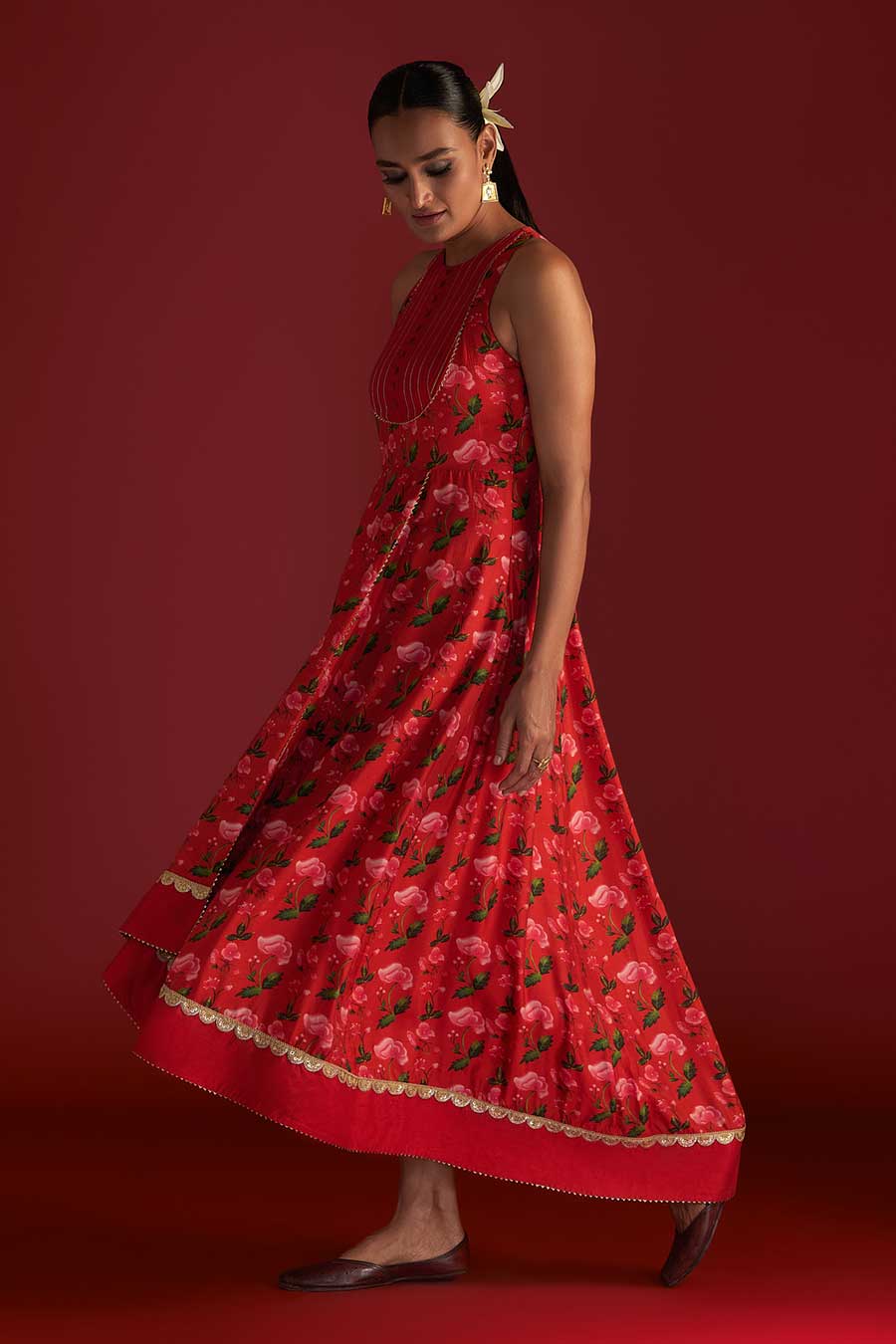 Red Rain Lily Embroidered Kurta Dress