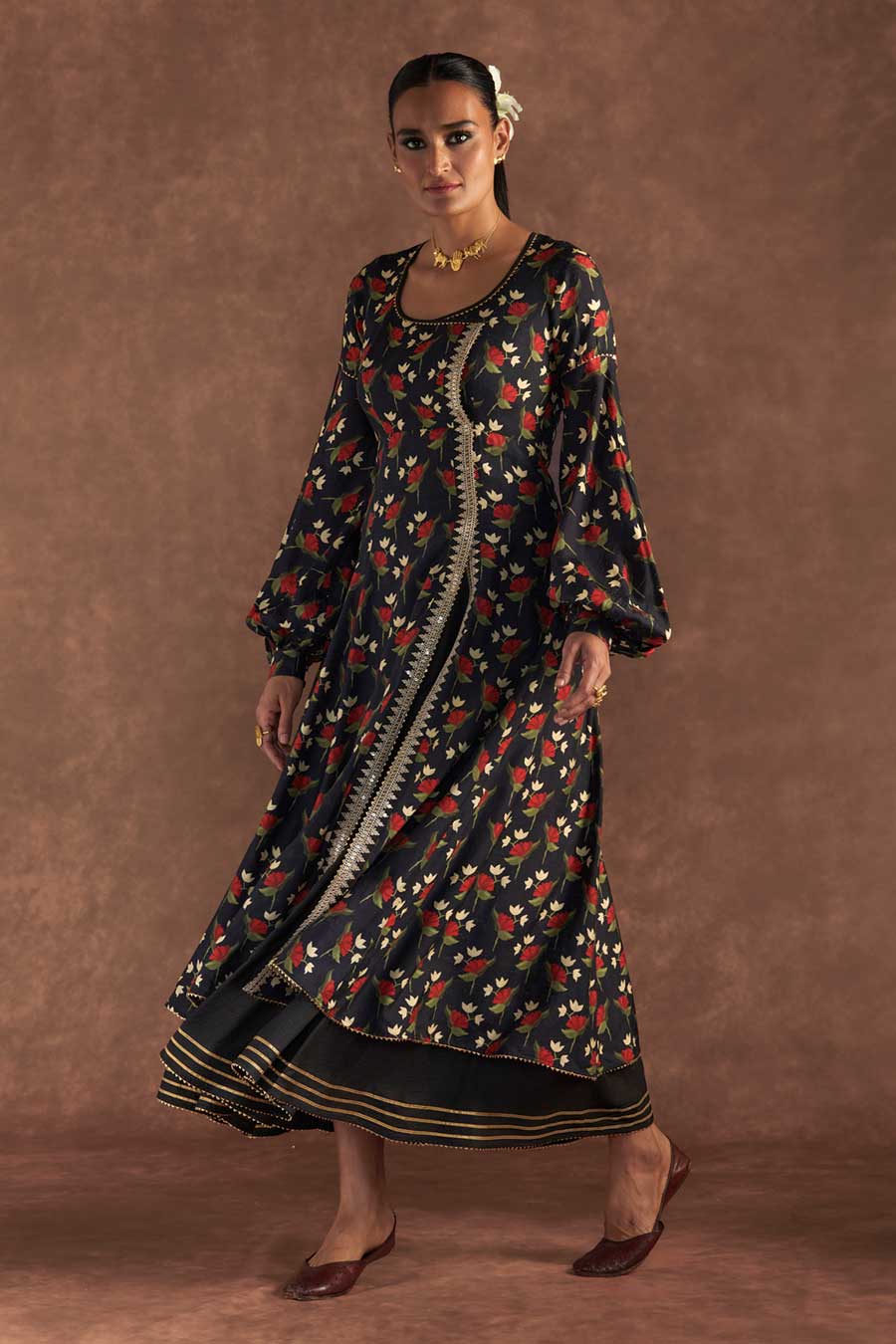 Black Irisbud Embroidered Kurta Dress