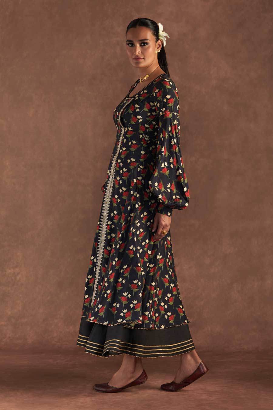 Black Irisbud Embroidered Kurta Dress