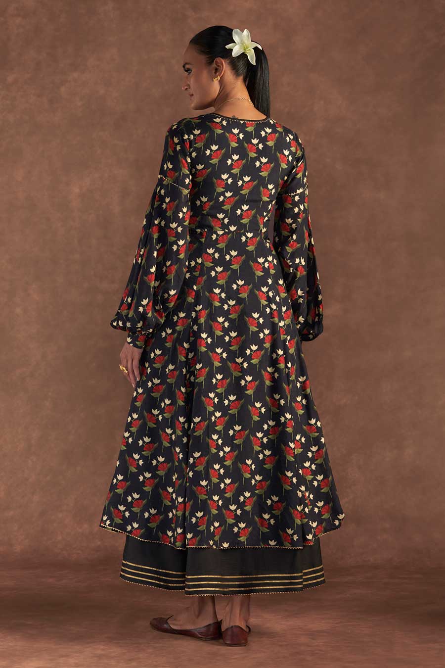 Black Irisbud Embroidered Kurta Dress