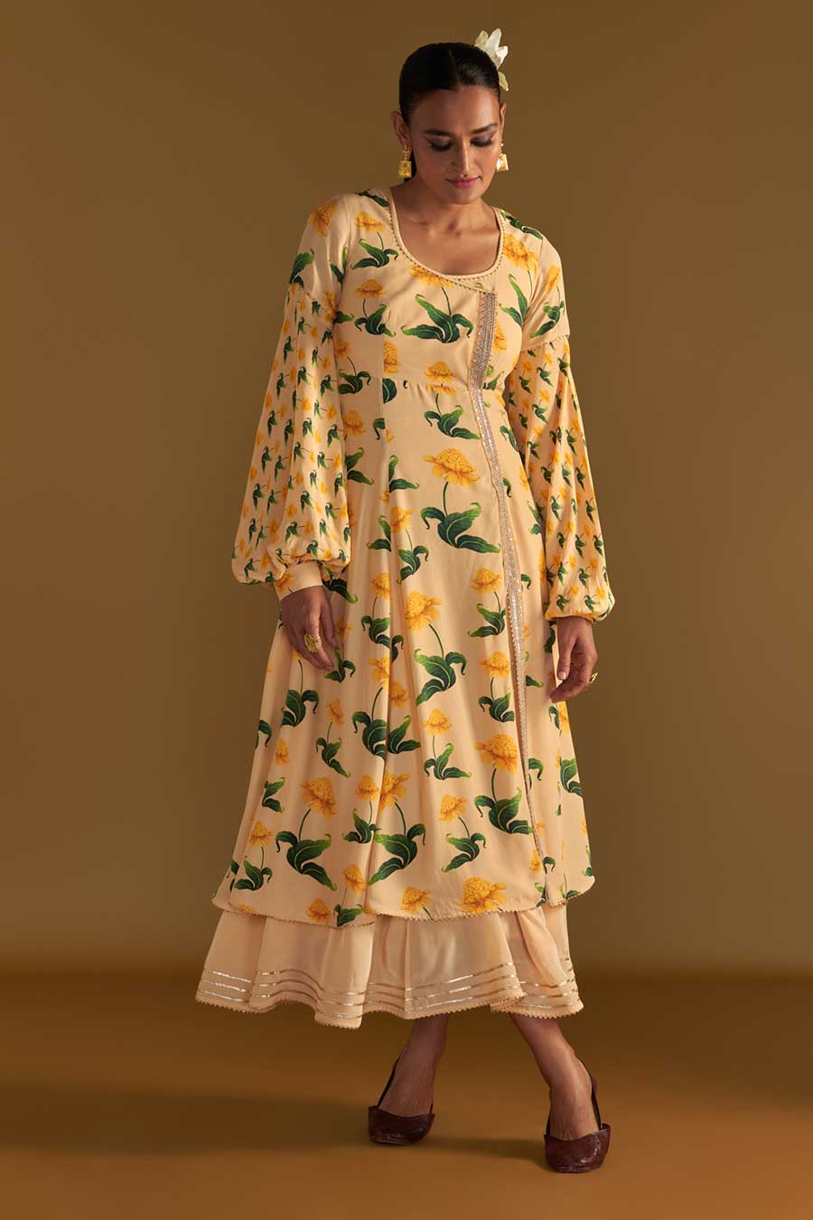 Vanilla Poppy Petal Embroidered Kurta Dress