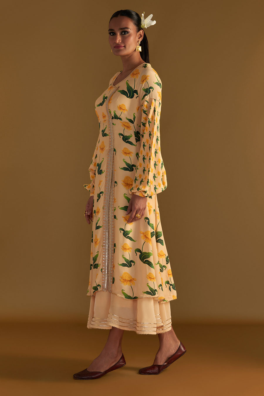 Vanilla Poppy Petal Embroidered Kurta Dress