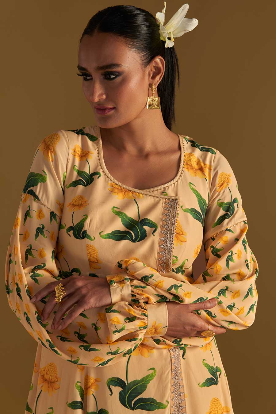 Vanilla Poppy Petal Embroidered Kurta Dress