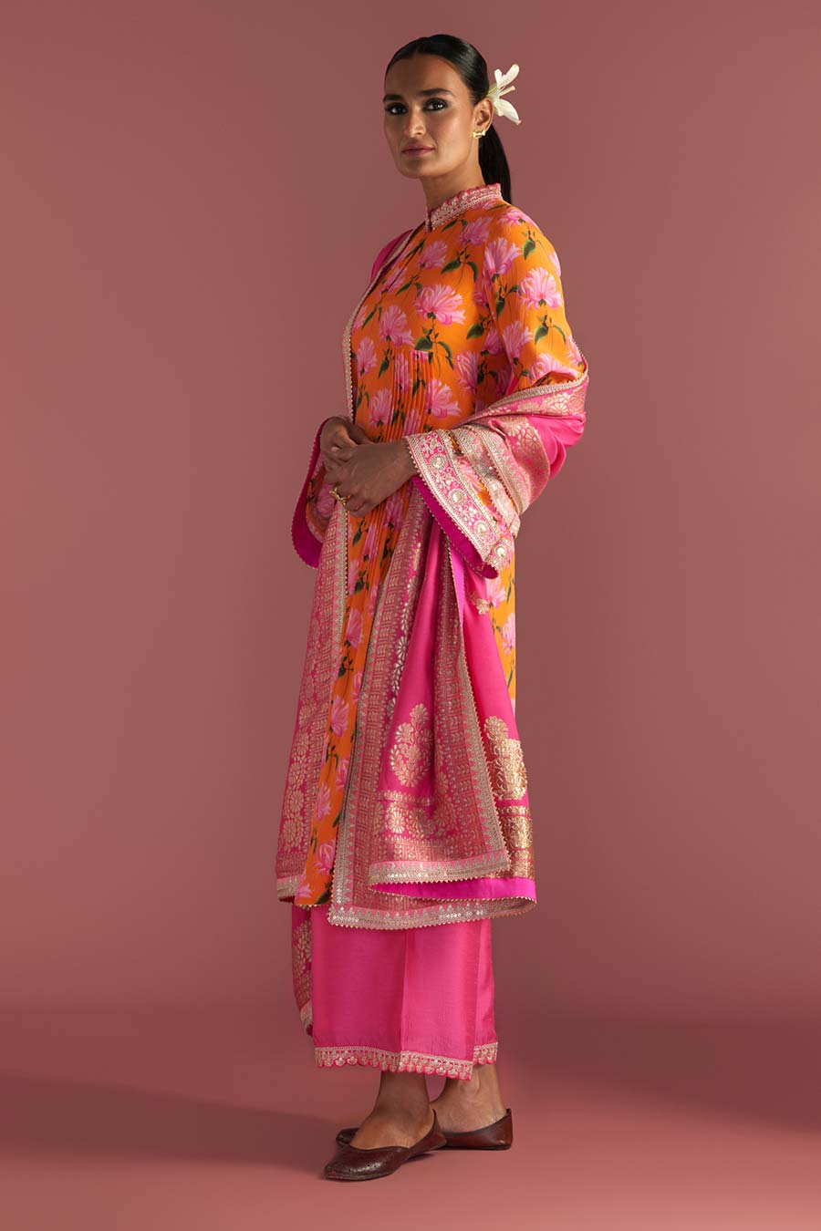 Orange Mist Embellished Kurta & Culotte Set