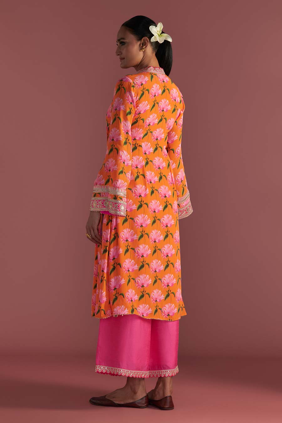 Orange Mist Embellished Kurta & Culotte Set