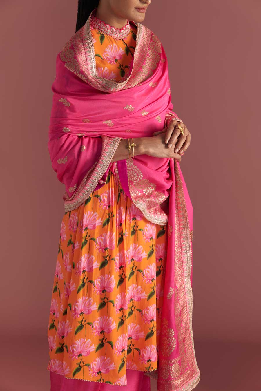 Orange Mist Embellished Kurta & Culotte Set