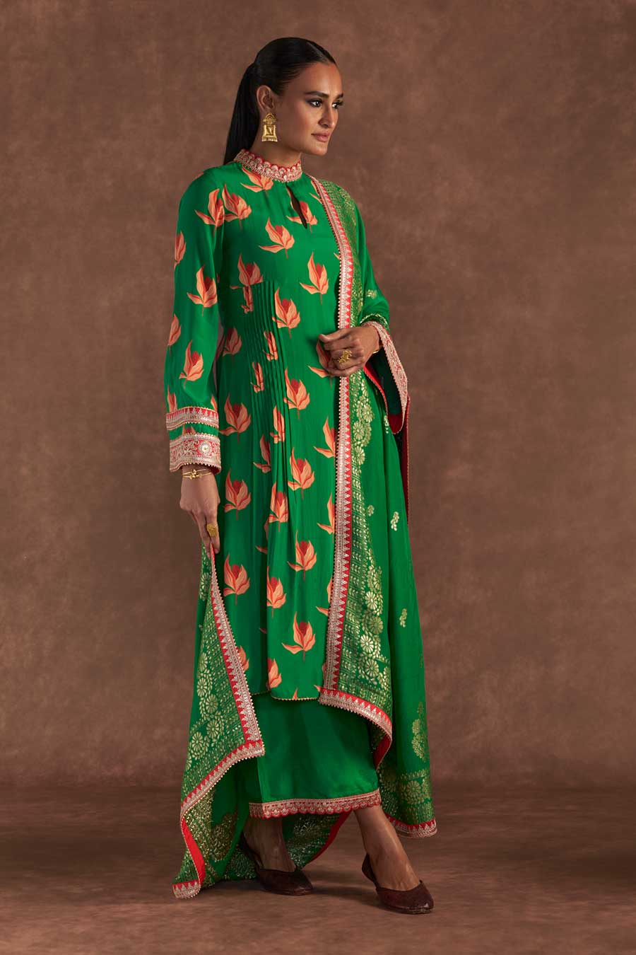Green Nectar Cup Embellished Kurta & Culotte Set