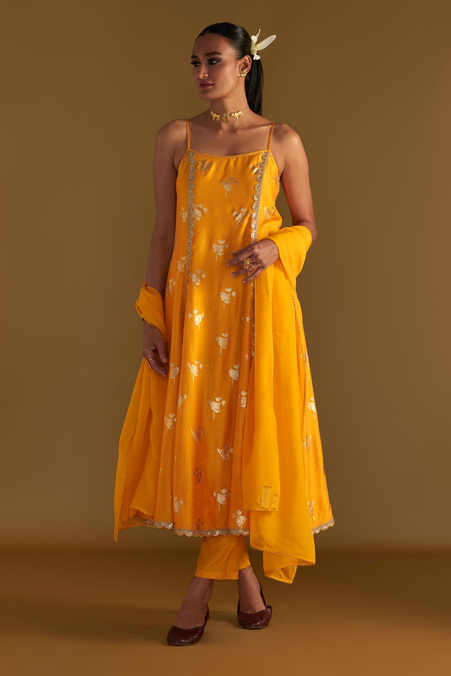 Yellow Irisbud Embroidered Anarkali Set