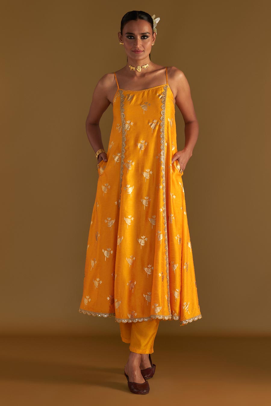 Yellow Irisbud Embroidered Anarkali Set