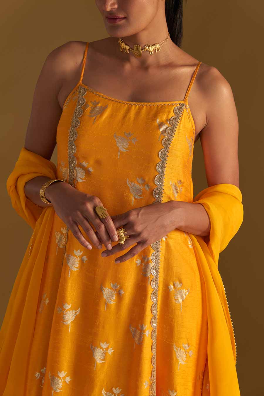 Yellow Irisbud Embroidered Anarkali Set