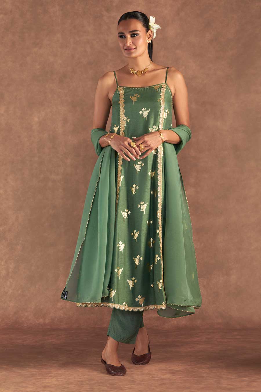 Moss Green Irisbud Embroidered Anarkali Set