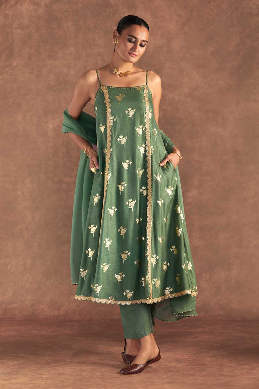 Moss Green Irisbud Embroidered Anarkali Set