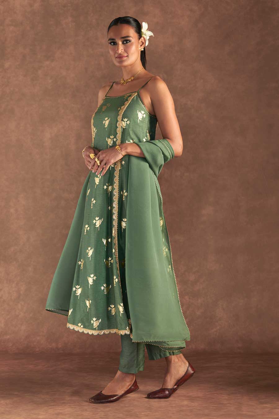 Moss Green Irisbud Embroidered Anarkali Set