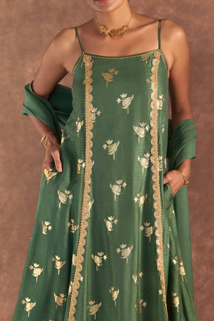 Moss Green Irisbud Embroidered Anarkali Set