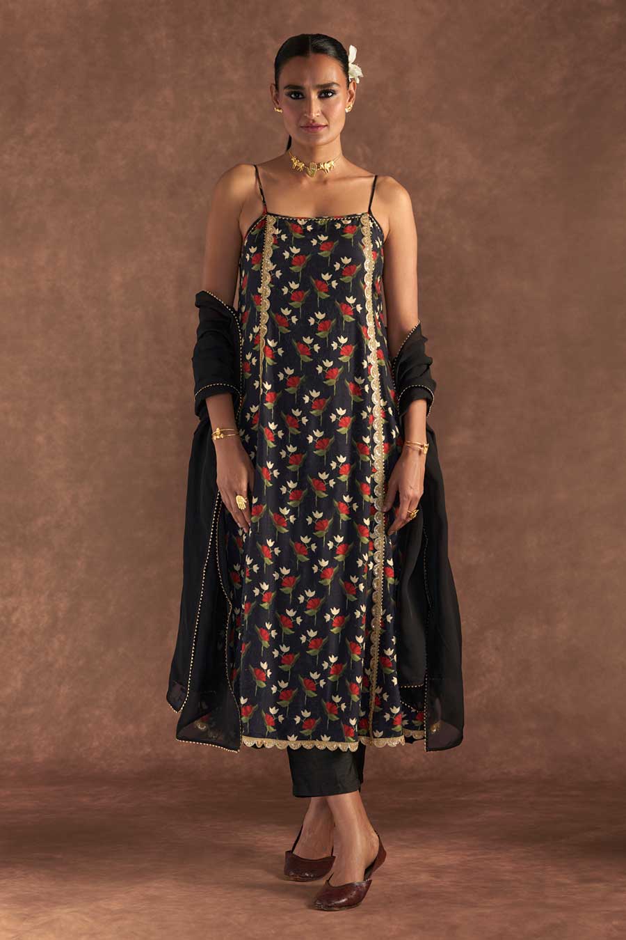 Black Irisbud Embroidered Anarkali Set