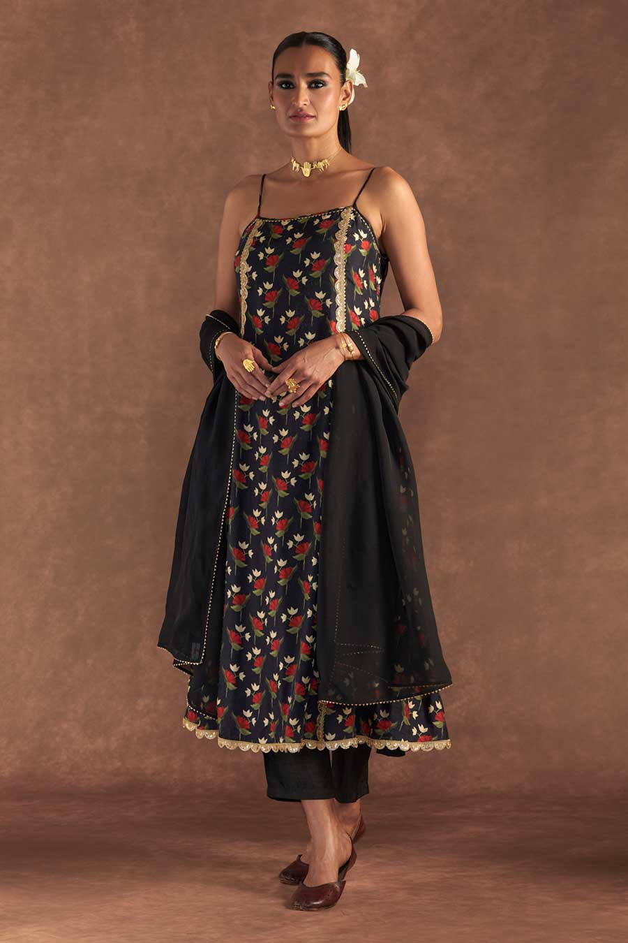 Black Irisbud Embroidered Anarkali Set