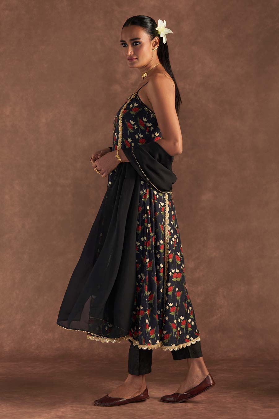 Black Irisbud Embroidered Anarkali Set