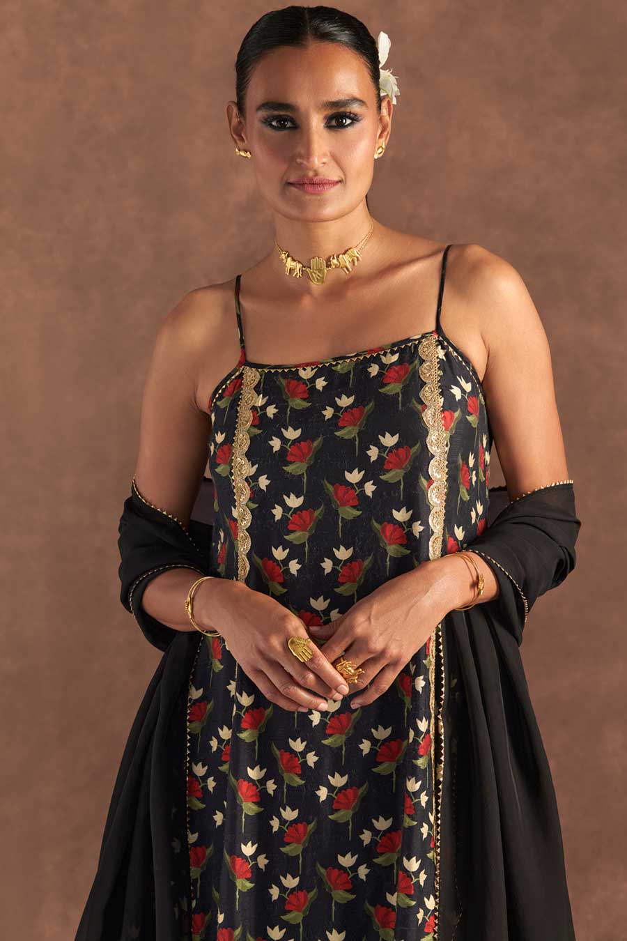 Black Irisbud Embroidered Anarkali Set