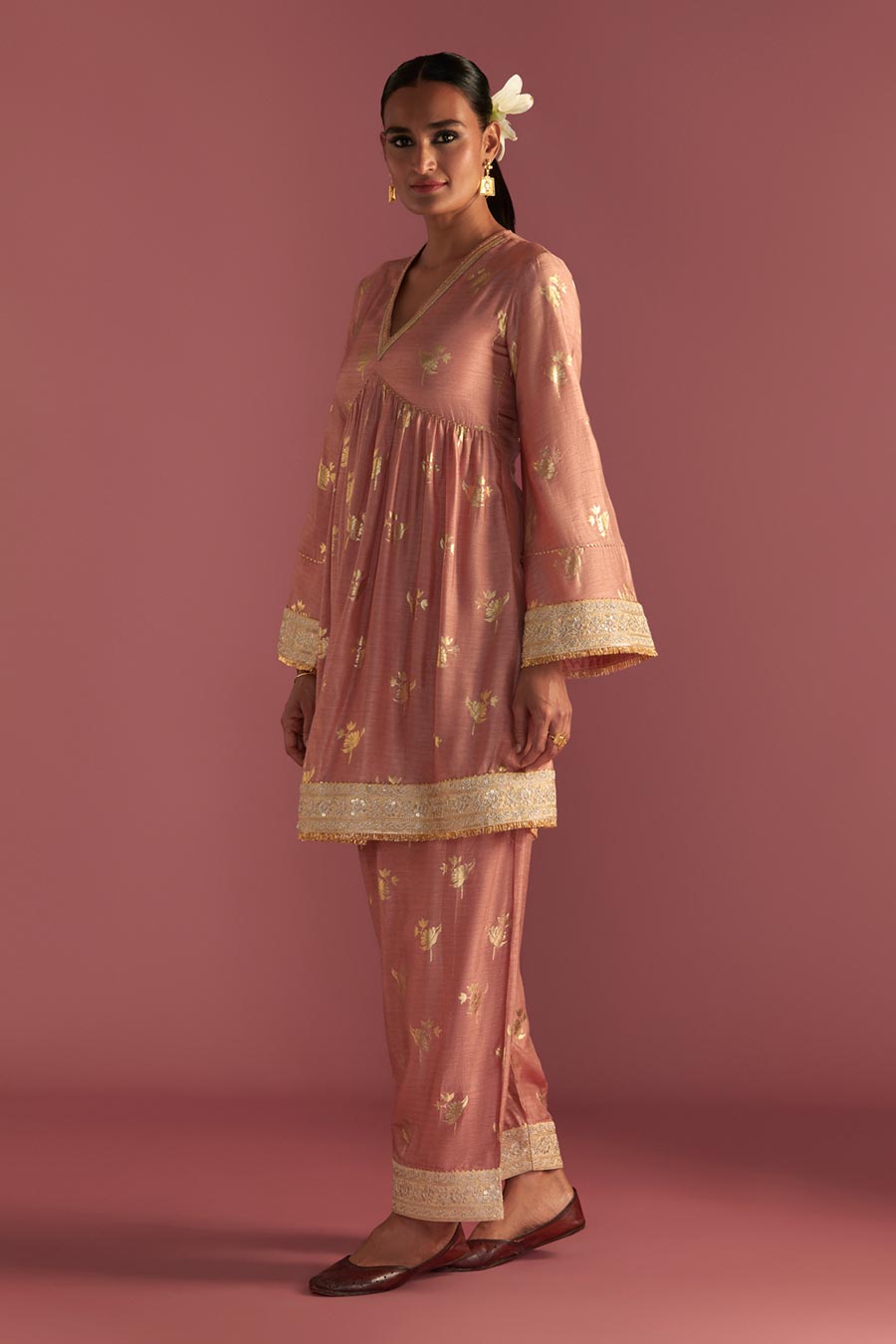 Salmon Irisbud Embroidered Kurta & Salwar Set