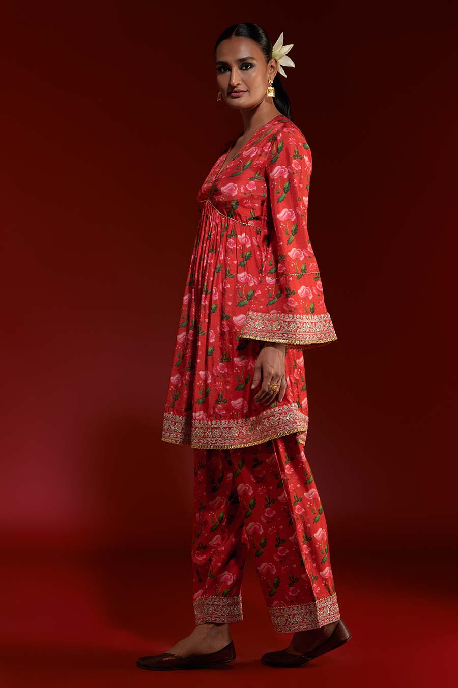 Red Rain Lily Embroidered Kurta & Salwar Set