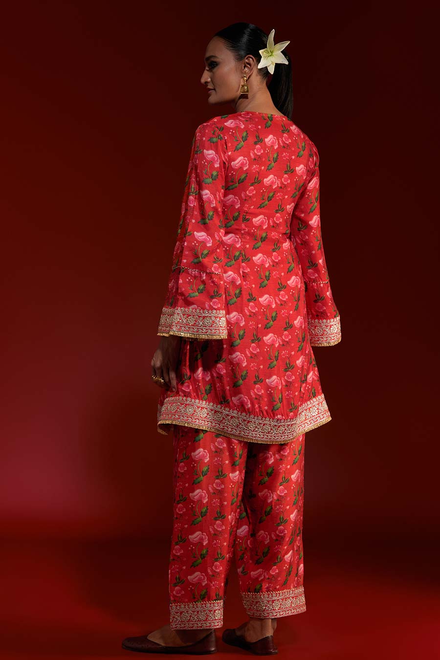 Red Rain Lily Embroidered Kurta & Salwar Set