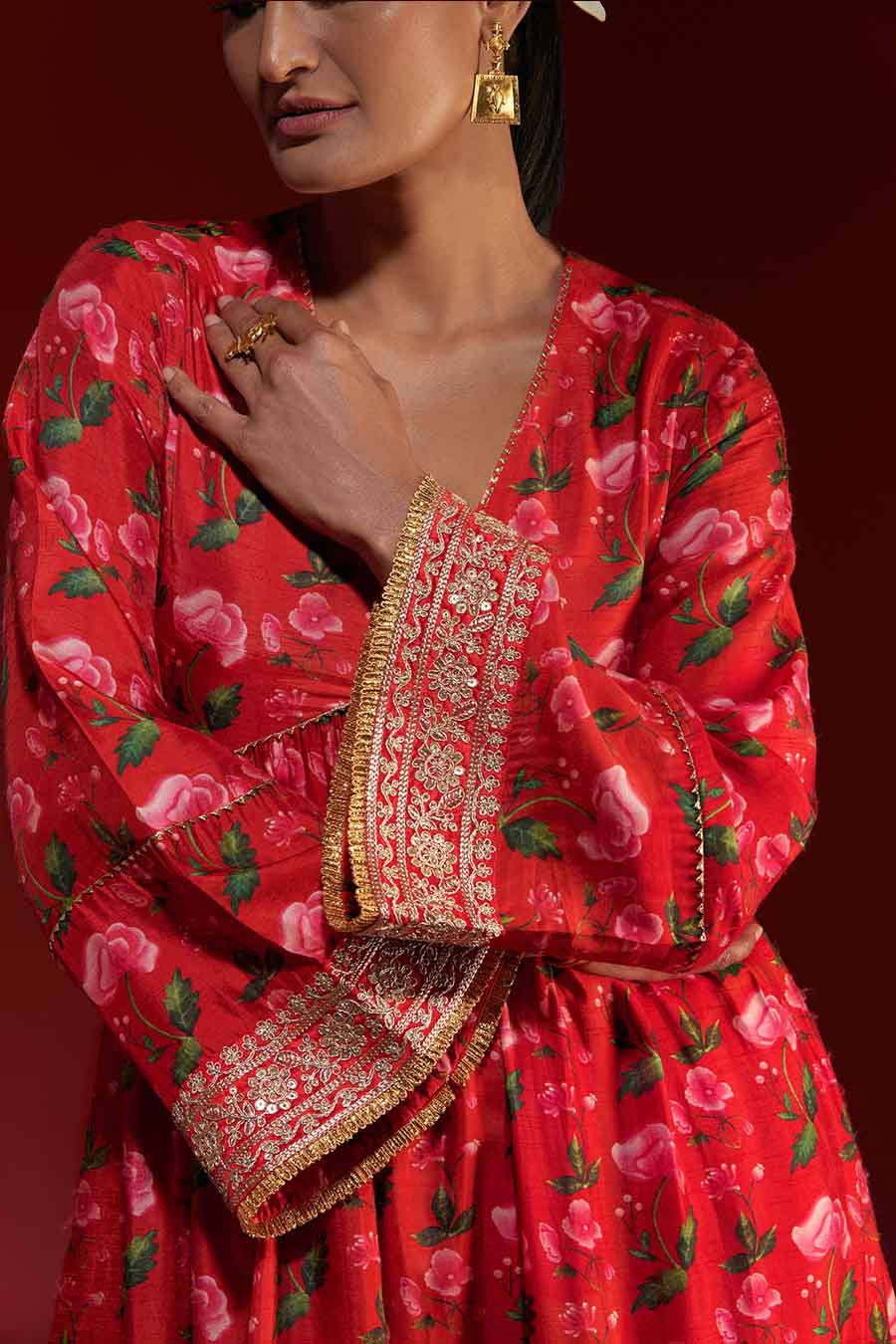 Red Rain Lily Embroidered Kurta & Salwar Set