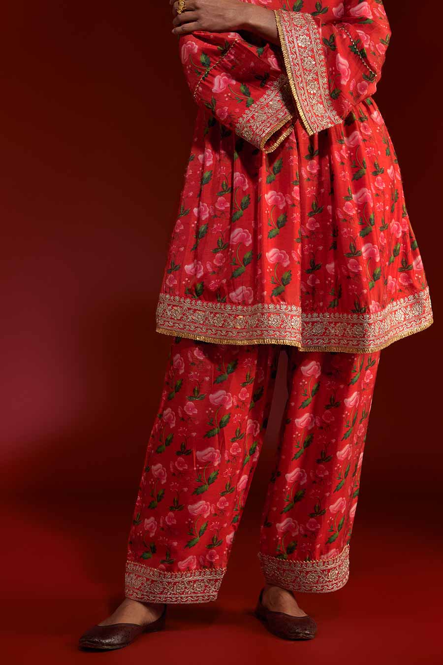 Red Rain Lily Embroidered Kurta & Salwar Set