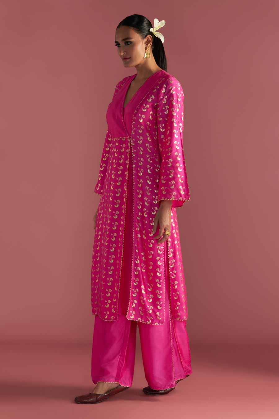 Magenta Springbud Embroidered Kurta & Culotte Set