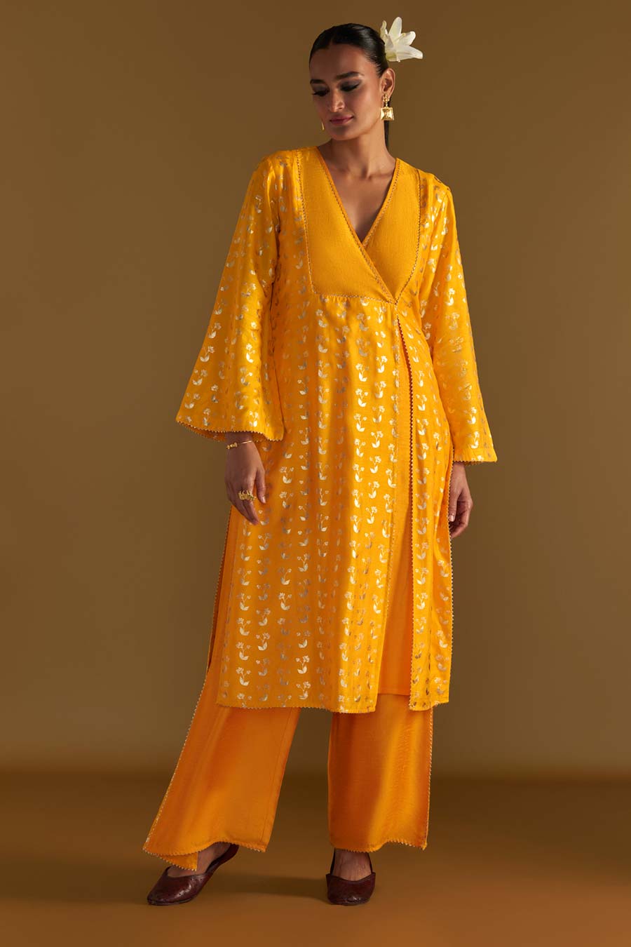Yellow Springbud Embroidered Kurta & Culotte Set