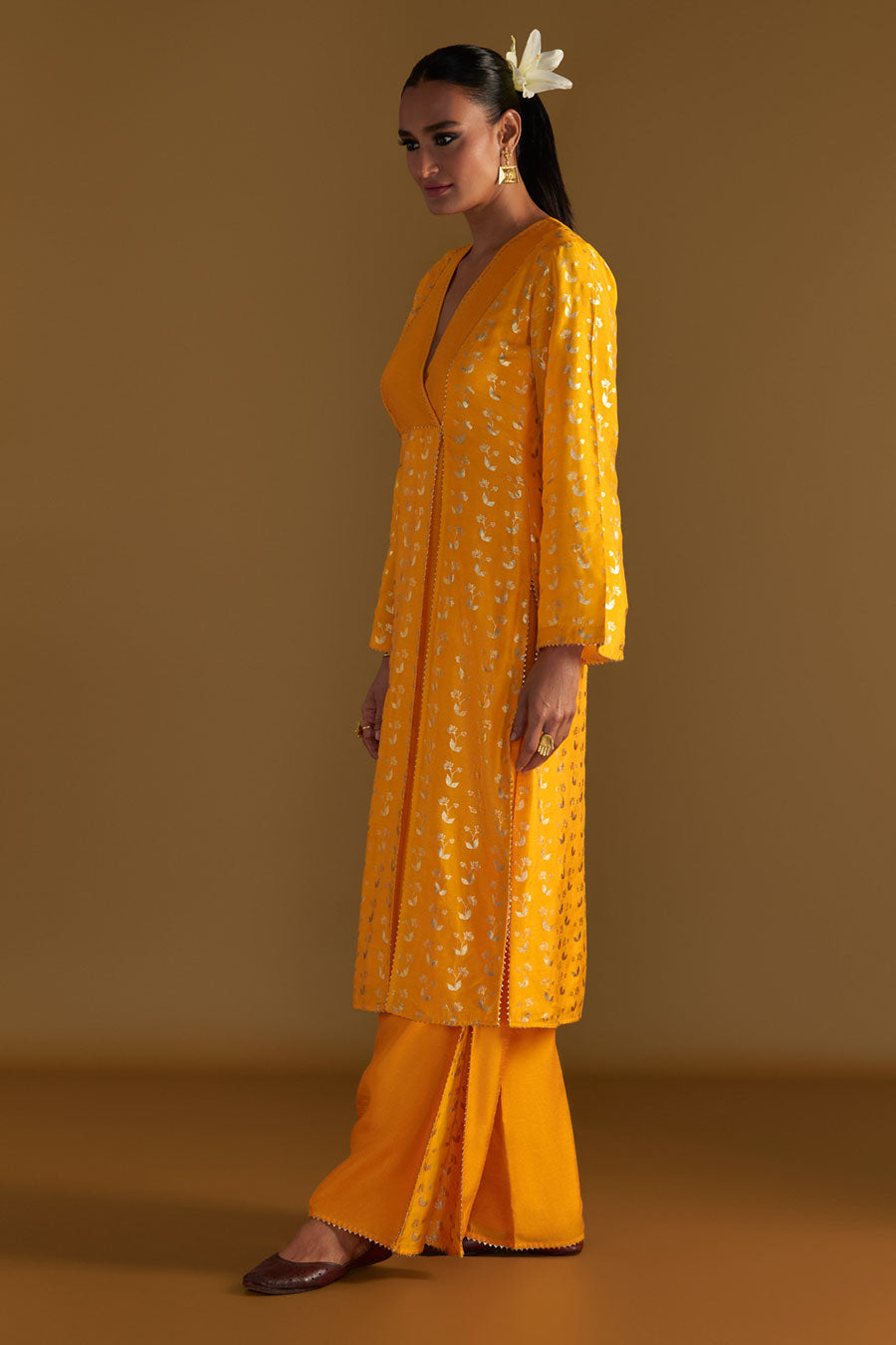 Yellow Springbud Embroidered Kurta & Culotte Set