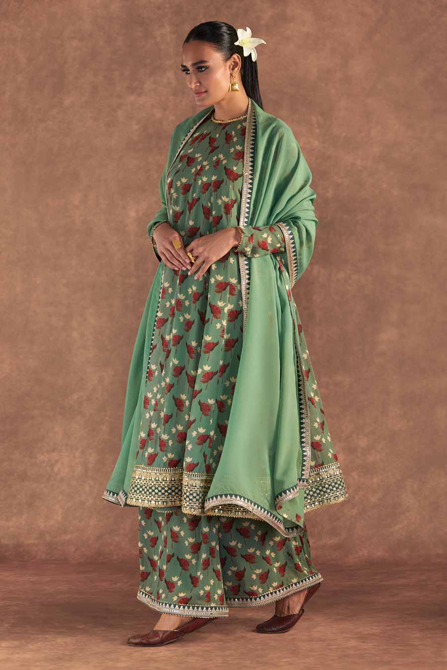 Green Irisbud Embroidered Kurta Set