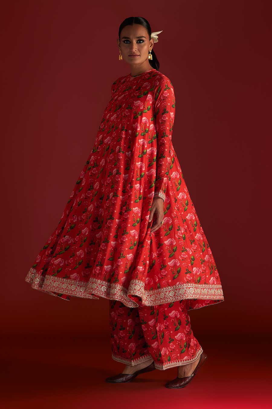 Red Rain Lily Embroidered Kurta Set