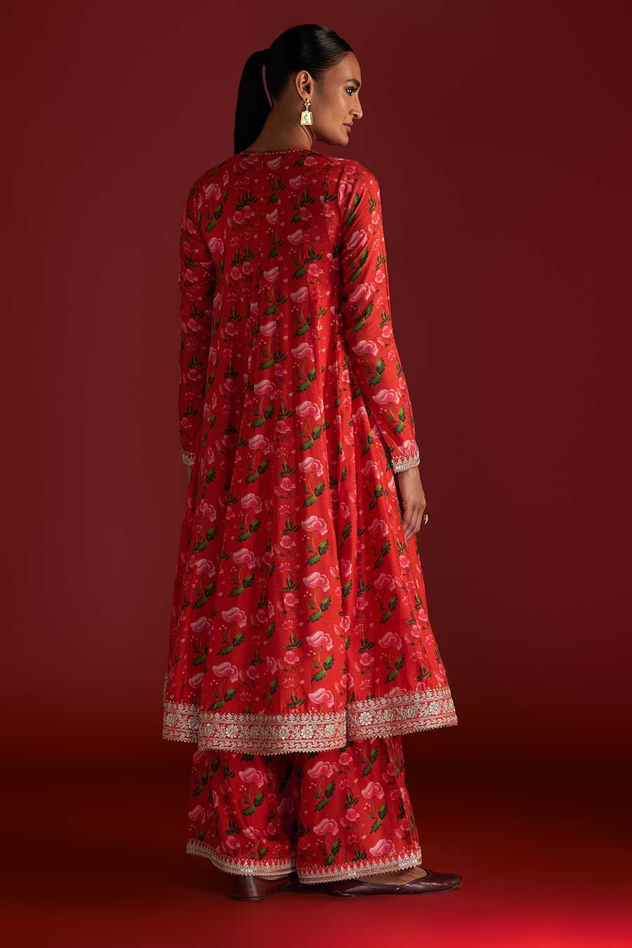 Red Rain Lily Embroidered Kurta Set