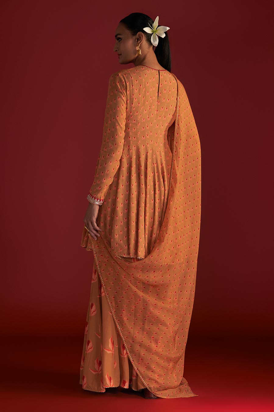 Caramel Nectar Cup Embroidered Sharara Set