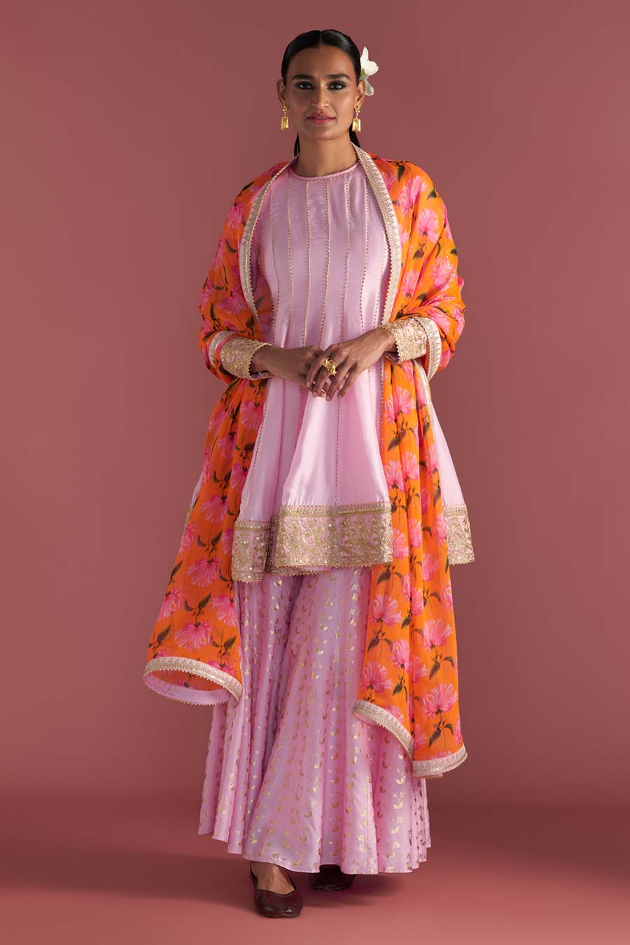 Baby Pink Springbud Embroidered Sharara Set